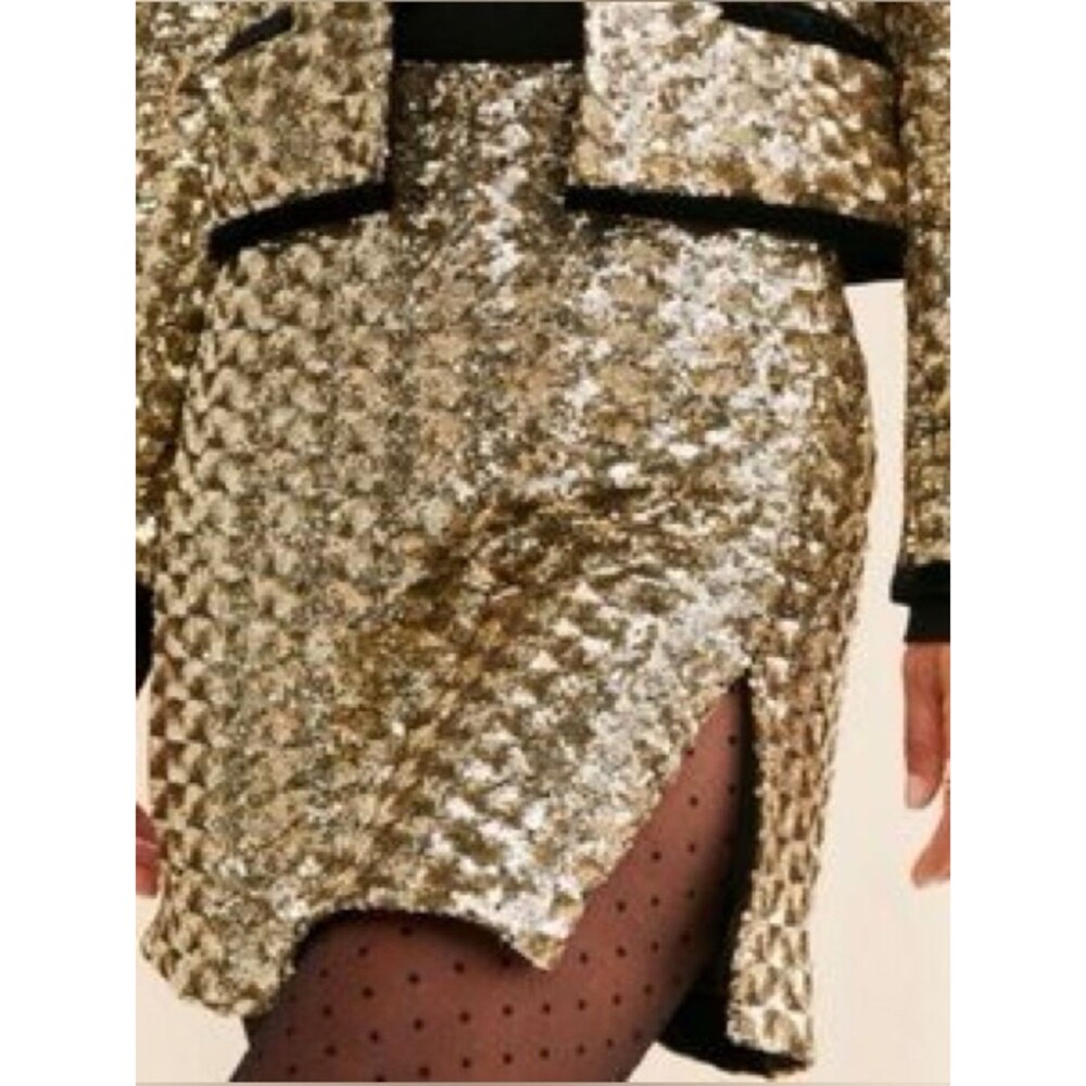 Anthropologie Hutch Sequin Mini Skirt Gold and Black Party Cocktail Wedding 2X